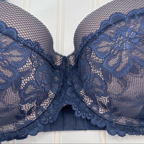 NWT Maidenform Navy Blue Sexy Lace Push-Up 5 Ways to Wear Bra 34D - Picture 2 of 9
